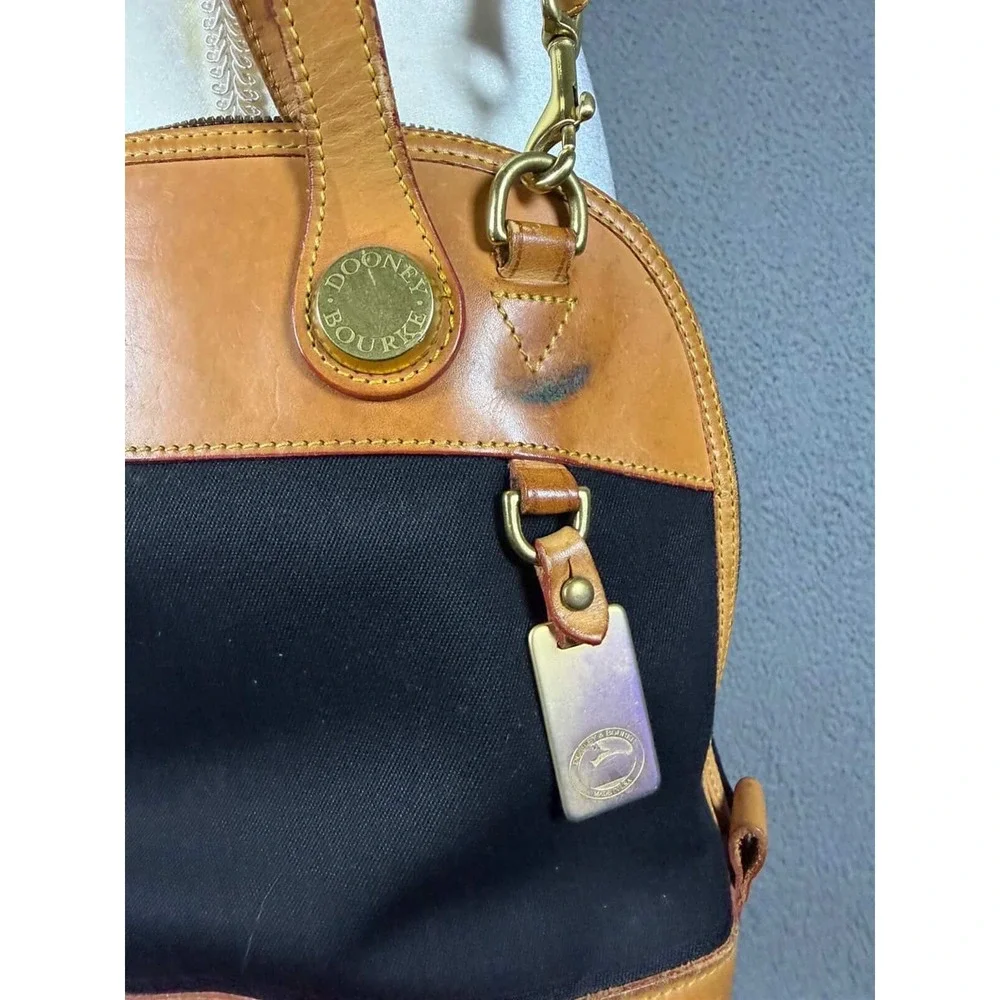 Dooney & Bourke Vintage Canvas Leather Satchel Crossbody Bag Black Tan USA‎ Made